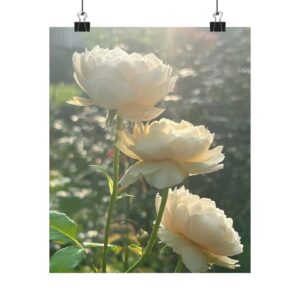 "Sunrise Elegance" White Roses Matte Poster