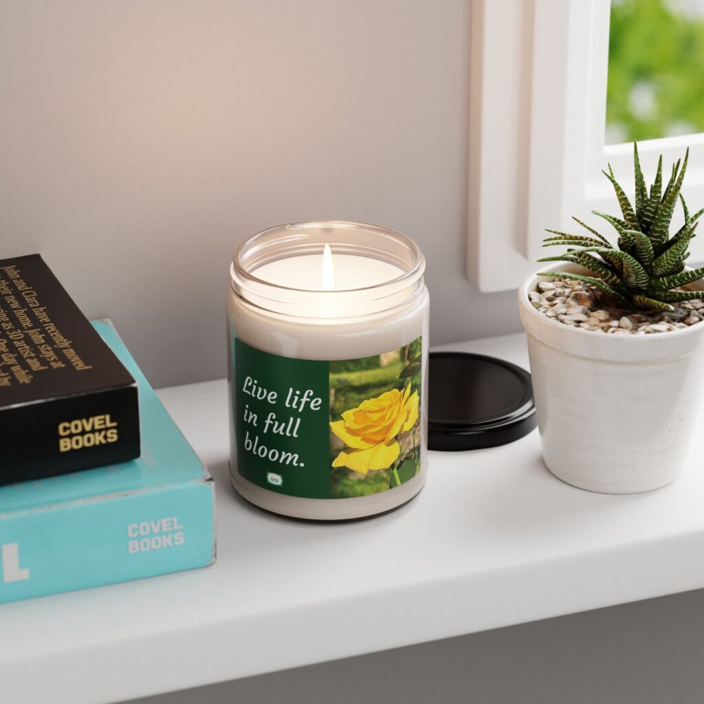 "Full Bloom Rose" Scented Soy Candle - 9oz Glass Jar with Artisan Rose Photo